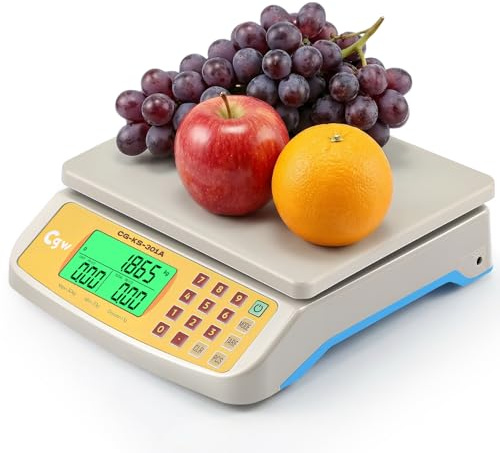 CGOLDENWALL 30kg/1g Bilancia Alimentare Commerciale - Bilancia Calcolatrice con Funzione Conteggio, Display LCD, Conversione KG/LB/OZ e Doppia Alimentazione, per Ristorante, Pasticceria, Casa