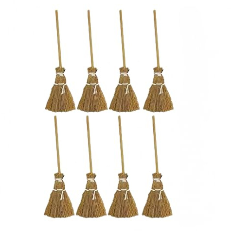 8-teiliges Hexenbesen-Set – Miniatur-Besen-Requisiten, Feen-Dekoration, Zimtbesen, mit weißen Seilen, Halloween-Stroh-Basteldekoration, Hexen-Zubehör für Kostüm, Cosplay, Party