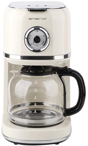EMERIO Kaffebryggare, retrostil, 900 W, 1,5 liter, upp till 12 koppar, urtavla för varmhållningstid, permanent filter (tvättbar), varmhållningsfunktion, automatisk avstängning