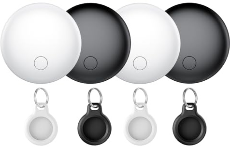 Bluetooth Schlüsselfinder 4er Pack, Smart Tag Kompatibel mit Apple Wo ist APP(nur iOS), Air Tracker Tag für Schlüssel/Gepäck/Koffer/Brieftasche, IP68 Wasserdicht, Austauschbarer Akku