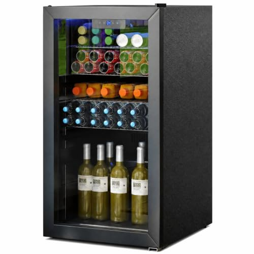TANGZON Under Counter Fridge, Drinks Beer & Wine Fridge with LED Light | 116 Can 78L, Reversible Glass Door, Adjustable Thermostat, Adjustable Shelves, Beverage Cooler for Home Bar Office