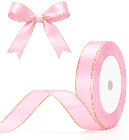 G2PLUS Babyrosa Gold Satinband 20mm: Dekoration Geschenkband, 22m Schleifenband zum Bastel, Dekoband für Geschenkverpackung, Dekoration