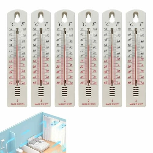 6 Pièces Thermometre Interieur Maison Sans Pile, Thermomètre Analogique Intérieur Extérieur, Thermometre Interieurs Maison, Au Bureau, Dans Le Jardin Ou Dans La Serre - Facile À Fixer Au Mur