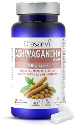 Drasanvi Ashwagandha KSM-66 600 mg | 60 Comprimidos | Extracto Patente Raíz Withania somnifera | Estrés, Ansiedad y Bienestar Mental | Vegano