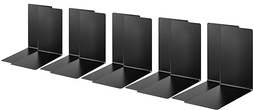 Alco-Albert 4301 - Buchstützen aus Metall, schwarz, 14 x 14 x 8,5 cm, für Schule, Büro und Zuhause (Schwarz, 5 Paar)