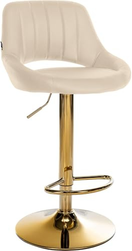 CLP Barhocker höhenverstellbar mit Lehne Milet, Barstuhl gepolstert Kunstleder, Tresenstuhl mit Metallgestell drehbar | Farbe Creme Gestell Farbe Gold