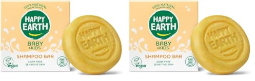 Happy Earth Barra de Champú para Bebés - Barra de Champú - Para Niños - 100% Ingredientes Naturales & Veganos - Sin Jabón - 50 gr (Paquete de 2)
