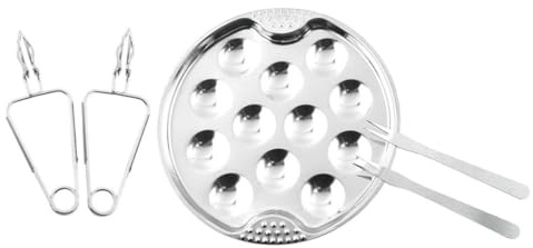 HEALEEP Set Piatti per Lumache in Acciaio Inox Pirofila Rotonda Resistente 5 Pezzi per con Pinze e Forchette Impilabile per Ristorante e Uso Domestico e Adatta di Mare e Antipasti