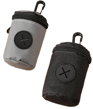 2Pcs Dog Poop Bag Holder, Poo Bag Dispenser | 2pcs lightweight dog poop bag dispensers (black & grey), leakproof, easy attach for walking, park and pet travel