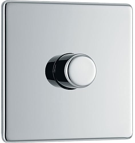 BG Electrical Intelligent Single Wall Dimmer Switch, 2 Way, Screwless Front Plate, Premium Flatplate, Polished Chrome, 200W, FPC81