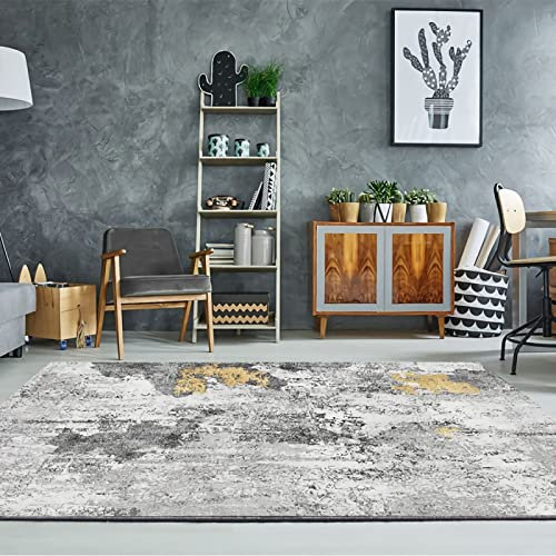 Teppich Teenager Zimmer,Waschbarer Anti-Rutsch-Teppich Grau Schwarz Gelb Tintendesign Bedroom,badvorleger rutschfest waschbar 80x160cm