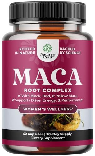 Maca Root Capsules for Women - Potent Herbal Supplement with Female Enhancing Blend of Red Yellow & Black Maca Root - Non-GMO Certified Vegan and Gluten-Free with No Artificial Colors - 60 Count