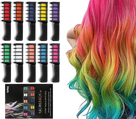 10 Farben Set Haarkreide Kamm, Haarkreide für Mädchen, Temporäre Haarfarbe Kamm, Auswaschbare Farbe für Cosplay, Weihnachten, Halloween, Geburtstag Partys