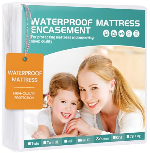 60x80 Queen Mattress Protector(6-10 in. Deep) Waterproof Mattress Cover Zippered Soft Breathable Skin-Safe Encasement for Queen Bed Sheets