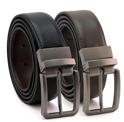 CINTURONTOP Cinturón Reversible de Cuero para Hombre (1 Pieza) - Ideal para Trajes y Jeans, Negocios y Casual, Ajuste Cómodo y Preciso, Color Negro y Marrón Oscuro, Estilo Elegante, 110cm
