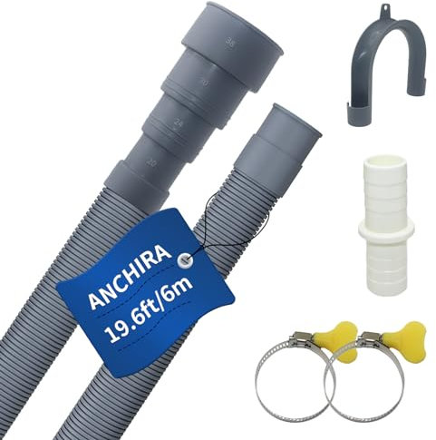 Anchira Manguera Desague Lavadora 6m, Manguera de Desague Lavavajillas con Soporte Conector y Abrazadera, Universal Tubo Desague de Lavadora Lavavajillas, Extensión Manguera Lavadora y Lavavajillas