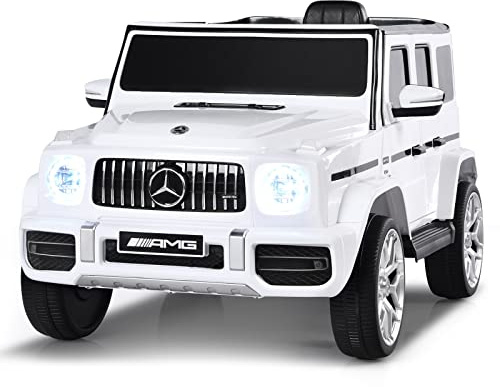 GOPLUS Coche eléctrico de 12V Mercedes Benz G63, vehículo infantil con control remoto de 2,4G, luces LED y faros, coche infantil 3-5 km/h, para niños de 3 a 8 años, hasta 30 kg (Blanco)