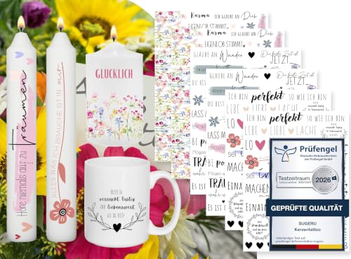 Sugeru 6 PCS Kerzentattoo (200+ Muster),Wassertransferdruck |wasserschiebefolie kerzen | Kerzenfolie | kerzenaufkleber sticker | Kerzen dekorieren (Sprüche II)