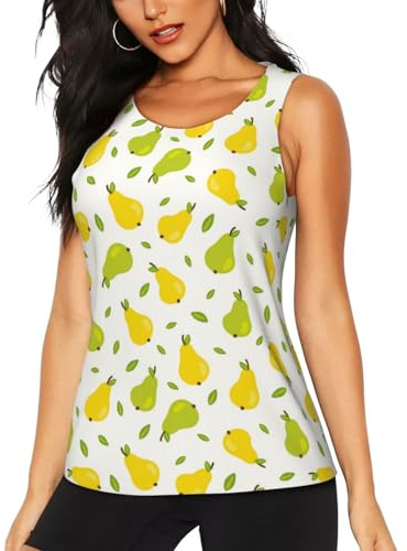 Débardeur d'entraînement court sans manches pour femme - Motif feuilles de poirier - Pour yoga, gym, course à pied, Noir/blanc, XL