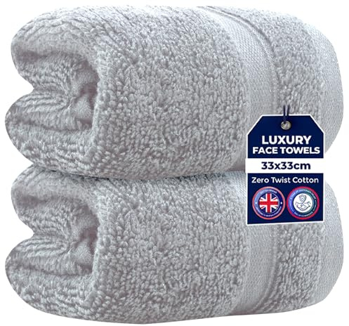 Towelogy Zero Twist Face Cloths 33x33cm - 100% Egyptian Cotton Washcloths Absorbent & Super Soft Hotel Quality Towels | Oeko-Tex Certified (2, Silver Grey)