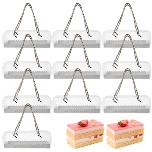 LPEPLL Cajas para Tartas Transparentes 10 Piezas de Cajas Rectangulares para Cupcakes y Tartas Caja de Transporte con Asa Ideal para Repostería y Fiestas