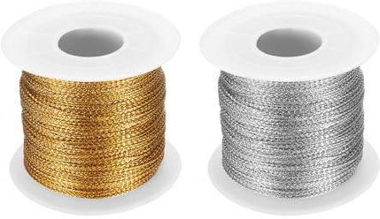 sourcing map Metallic Cord Set 1mm 109 Yards Metallic Ornament String Durable Tinsel Rope Thread for Crafts Gift Wrapping Christmas Decoration Hanging Tags Sewing Gift Decoration, Gold Silver