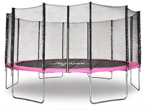 Trampoline for Kids - 6ft/8ft/10ft/12ft/14ft/16ft, Safety Enclosure Net, Ladder, Weatherproof Cover & Shoe Bag Included - Durable Outdoor Bouncing Fun (Pink, 16ft)