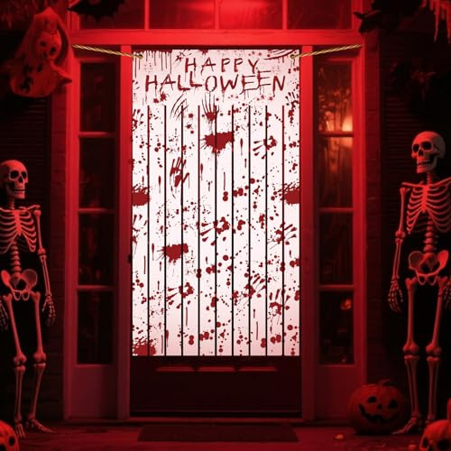 DPKOW Cortina para Puerta de Halloween Sangrienta, Halloween Decoracion casa Decoración para Entrada de Casa Embrujada, Cortina de Tela para Puerta de Entrada, Decoración de casa Terror, 165 * 90cm
