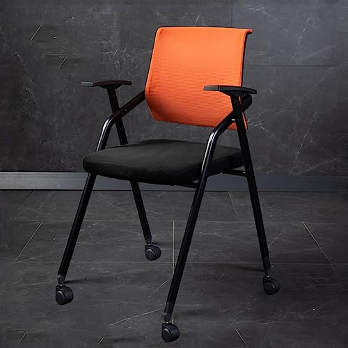 Ergonomisk hopfällbar konferensstol med hjul, nät, stapling, kontorsstol för hemmastadiet, träningsrum, vänteområden – bekväm fåtölj i orange färg