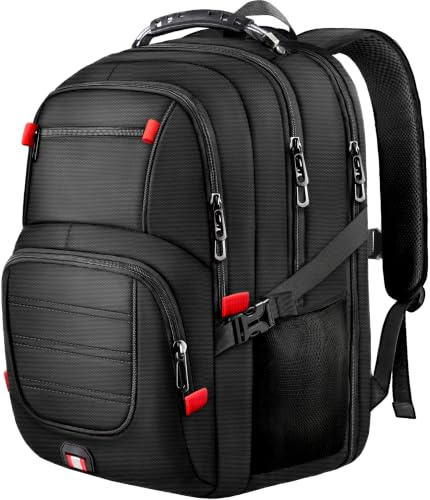 JARWAM Large Travel Laptop Backpack for Men with LifetimeWarranty, Extra Large TSA Friendly Travel Backpacks for College High Airline Approved Business Work Bag Fits 17 Inch Computer, Black