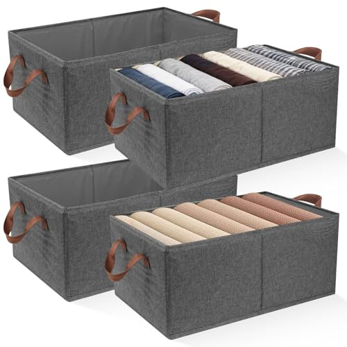 4Pcs Scatole Portaoggetti in Tessuto con Maniglia, Scatola Porta Oggetti Vestiti Pieghevoli, Contenitori Salvaspazio per Armadio, Cestini Organizzatore Cubo per Camere da Letto, Soggiorni, Sale Studio