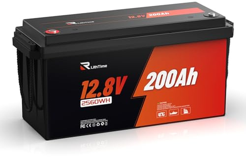 Bateria Litio 12V 200Ah Lifepo4, Batería de Ciclo Profundo con Celdas A-Grade BMS 200A IP65 4500-16000 Ciclos 98% Eficiencia para Off-Grid Autocaravanas