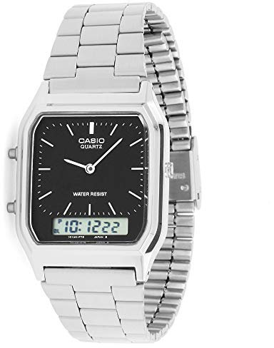 Casio Unisex 34.00mm Quartz Watch with Black Analogue - Digital dial and Silver Metal Bracelet Strap AQ-230A-1DMQYES