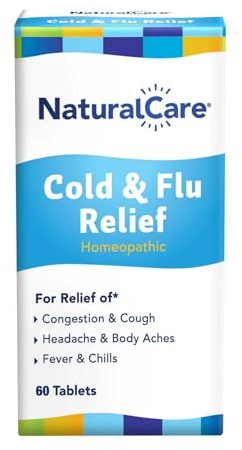 NaturalCare Cold & Flu Relief, Homeopathic Tablets, 60ct | May Provide Support Through Congestion, Cough, Headache, Sore Throat, Runny Nose, Body Aches, Fever, Chills