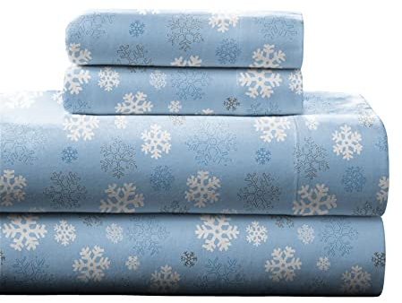 Pointehaven Heavy Weight Flannel Sheet Set, Twin XL, Snow Flakes - Warm & Cozy - 100% Cotton Flannel Pre-Shrunk -170 GSM -Deep Pockets -Easy Fit Elastic All Around-Comfy Double Brushed