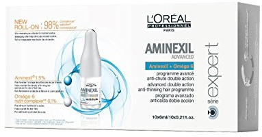 Nouveau avec applicateur ROLL ON L'Oréal Professionnel Programme Avancé Anti-chute Double Action Aminexil Advanced à l'Oméga-6 Nutri Complexe et Aminexil Série Expert 10 x 6ml (Bille massante pour stimuler la microcirculation)