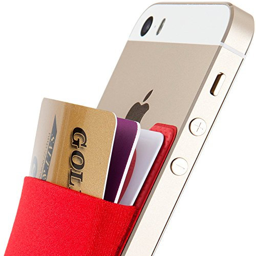 Sinjimoru Card Holder for Back of Phone, Stick on Wallet Functioning as Credit Card Holder, Cell Phone Card Sleeves, Minimalist Phone Wallet for iPhone. Sinji Pouch Basic 2, Red