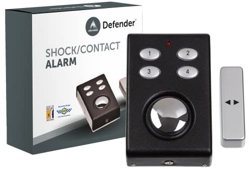 Defender Shock Contact Alarm - Wireless Shed Alarm 130dB Siren - Garage Alarm - Internal Burglar Alarm for Sheds Garages - Wireless Magnetic Contact Alarm for Doors - Batteries Included