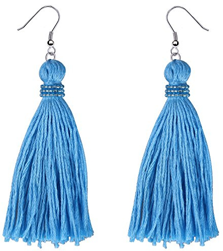 KELITCH Böhmische Quaste Ohrringe 925 Silber Anhänger Ohrschmuck Handgemachte Farbe Quaste Ohrhänger für Damen