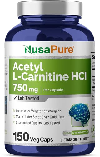 NusaPure Acetyl L-Carnitine 750mg per Caps 150 Veggie Capsules (Non-GMO, Vegan) High Potency Acetyl L Carnitine HCL (ALCAR)