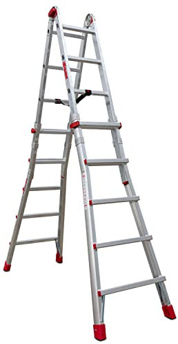 Faraone - Escalera de Aluminio - Escalera Telescópica TELES.T5-158x60x21 cm - 10+10 Peldaños - Incluye Estabilizadores - Escalera de Aluminio Multiusos - Altura Regulable - Muy Resistente y Estable