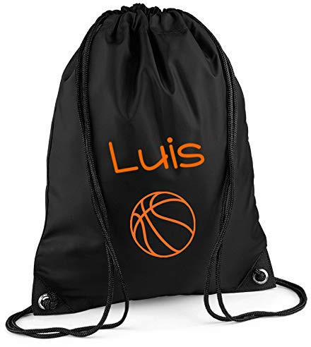 minimutz Turnbeutel mit Namen | Motiv Basketball | inkl. Namensdruck | Personalisieren & Bedrucken | Sportbeutel Schuhbeutel schwarz orange für Jungen Kinder | viele Farben möglich