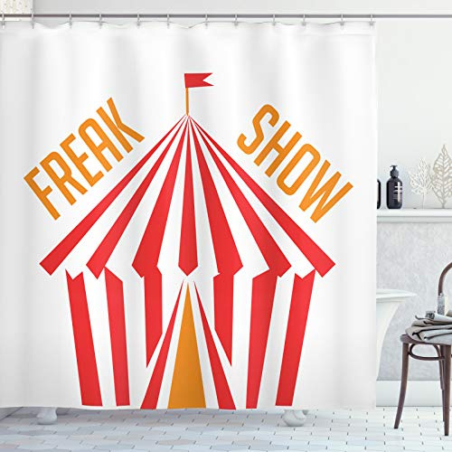 ABAKUHAUS Freak Show Rideau de Douche, Stripes Flag Chapiteau de Cirque, Tissu Ensemble de Décor de Salle de Bain avec Crochets, 175 cm x 200 cm, Corail Noir Orange