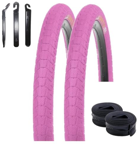 2 x Kenda K-907 Krackpot BMX Fahrradreifen 20 x 1,95 (50-406) Pink + 2 x passende Schläuche AV inkl. Reifenheber