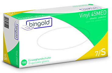 BINGOLD Einmalhandschuhe Vinylhandschuhe Vinyl 45MED transparent, Größe S, 100-er Pack