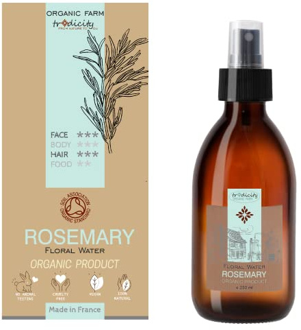 Eau Florale Romarin Bio 250ml | Hydrolat Peau Grasse | Tonique Visage, Spray Anti-Chute Cheveux | Brume Oreiller Astringente, Purifiante, 250ml