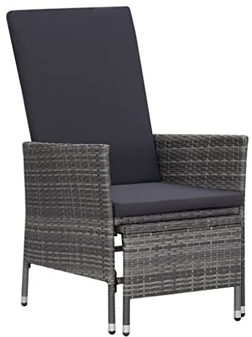 vidaXL Garten Liegestuhl mit Auflagen Gartenstuhl Relaxstuhl Sessel Sonnenliege Hochlehner Stuhl Gartensessel Gartenmöbel Poly Rattan Grau