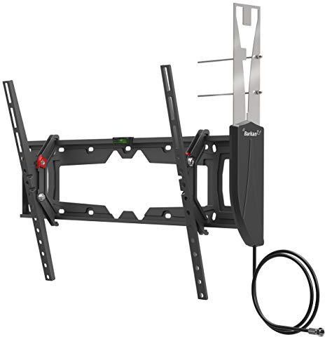Barkan 19-80 inch Tilt TV Wall Mount with Integrated HDTV Indoor Antenna, For all wall types, Flat/Curved Screen Bracket, Holds up to 50kg, Auto Lock Patented, Fits LED OLED LCD