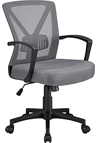 Yaheetech Bürostuhl Schreibtischstuhl, Drehstuhl mit Mesh, Home Office Chair ergonomisch, höhenverstellbarer Computerstuhl mit Rückenstütze, gepolsterten Sitz, fürs Arbeitszimmer/Büro Dunkelgrau