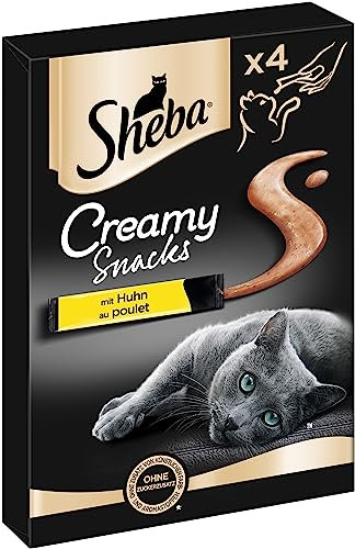 SHEBA Beutel Creamy Snacks für Katzen mit Huhn cremiger Snack in Portionsbeuteln 11 x 4 x 12g